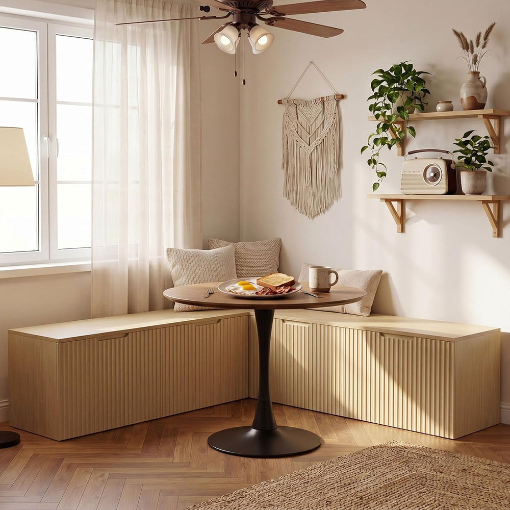 L Shaped Storage Bench, Modular Corner Dining Bench Seating, 63" Breakfa...