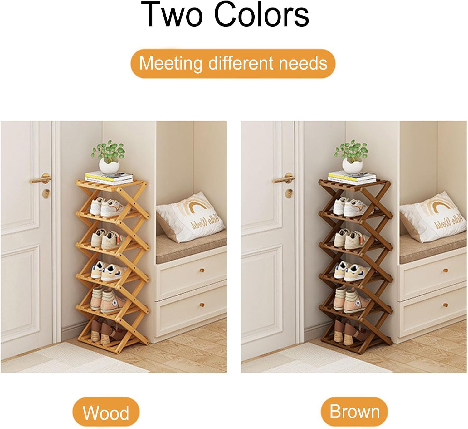 YYW Shoe Rack, Foldable Bamboo Shoes Shelf, Freestanding Shoe Storage Organiser for Entryway, Hallway, Bedroom, Closet (Brown, 3 Layers)