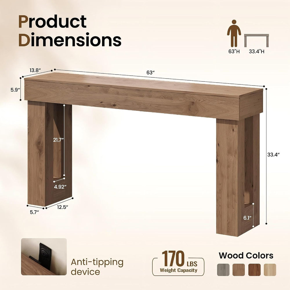 Apicizon 63" Long Console Table for Entryway with LED Light, Farmhouse W...