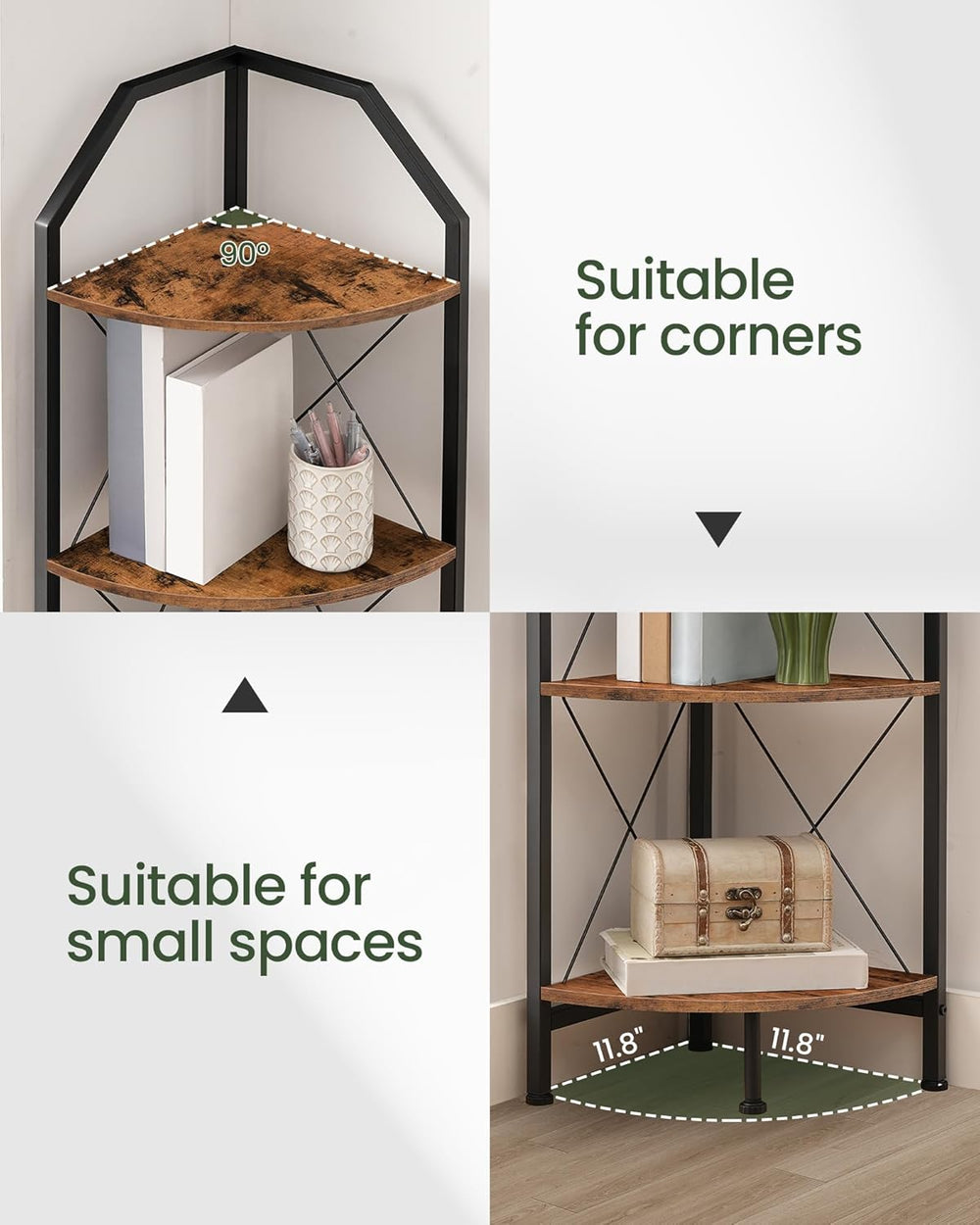 CHOEZON 6-Tier Corner Shelf, Industrial Corner Bookshelf, 71.2" Corner S...