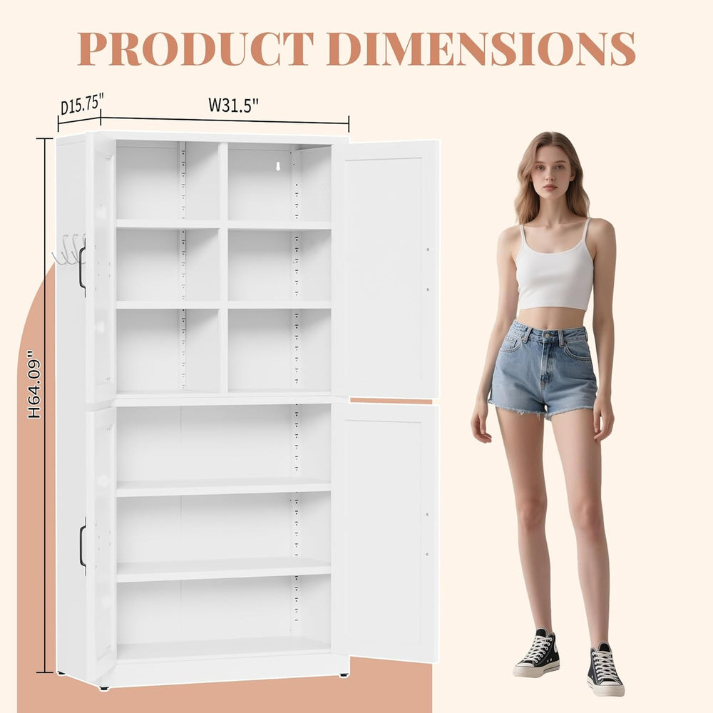 Steel Kitchen Pantry Cabinet with Barn Doors and Adjustable Shelves, Metal Fa...