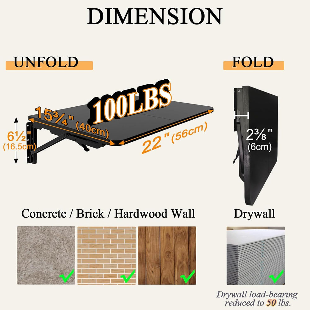 TEAMIX Wall Folding Table, Wall Mounted Floating Table Bedside Shelf for Smal...