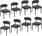Wooden Dining Chair Set of 8, Modern Dining Chairs with with Curved Back, Fabric Upholstered Kitchen Dining Room Chairs with Adjustable Legs for Farmhouse Dining Living Room,Dark Grey