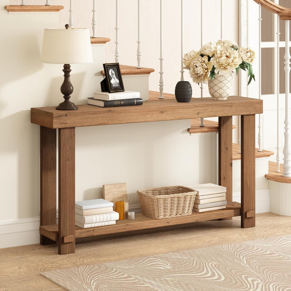 55.1" Long Solid Wood Console Table, Farmhouse Narrow Sofa Table | with ...