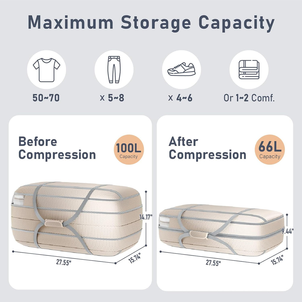 DIMJ 100L Comforter Storage Bag with Handls, Large Washable Blanket Storage, Compression Packing Totes Moving Bags With Zipper, Space Saving Containers For Pillow, Clothes, Bedding, 2 PCS