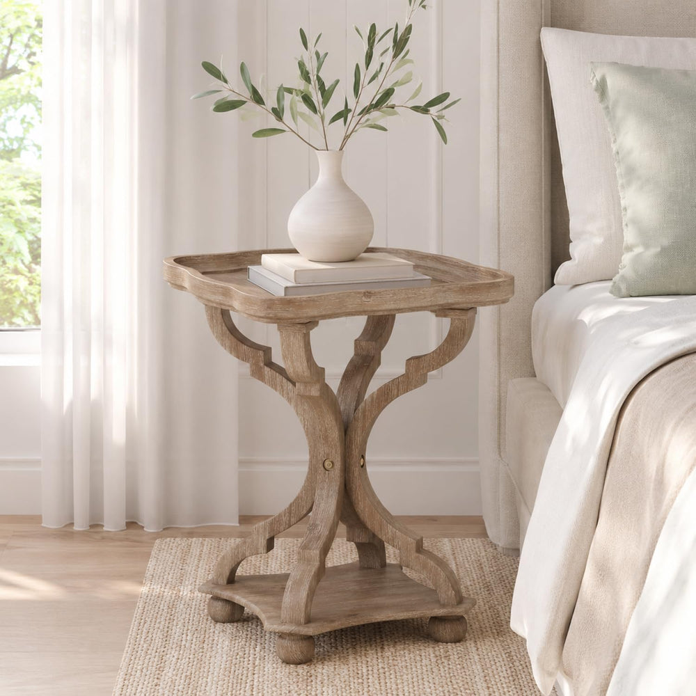 French Country Accent Table, Farmhouse Side Table (Natural B) | 19 Inch Fir W...