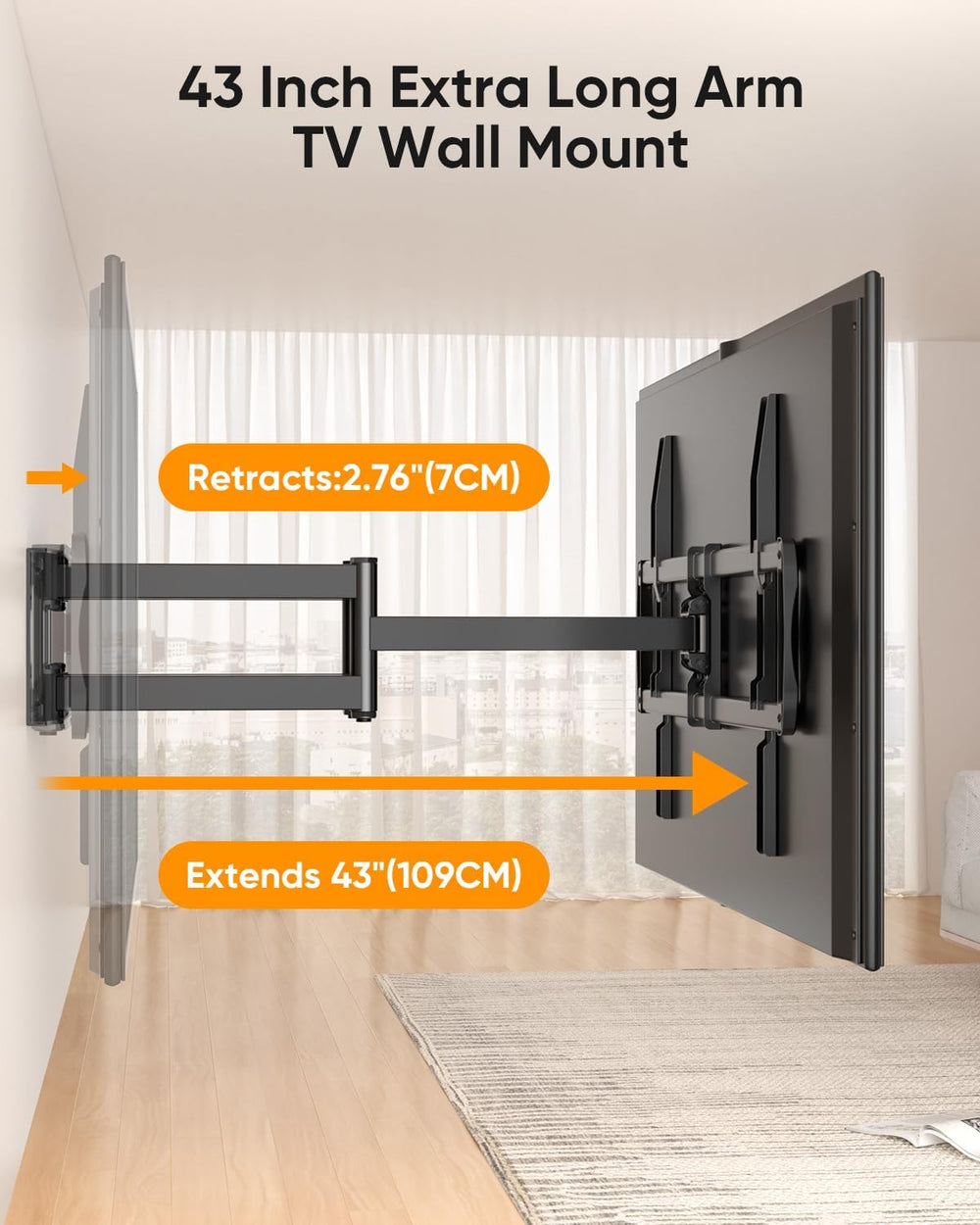 FORGING MOUNT Long Arm TV Wall Mount with 42.9 inch Extension and Power Strip...
