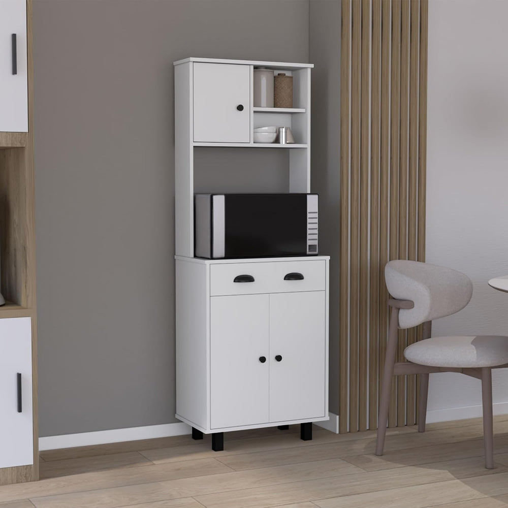 67" H with 5-Tier Storage Shelves and 2 Doors, White,for Kitchen