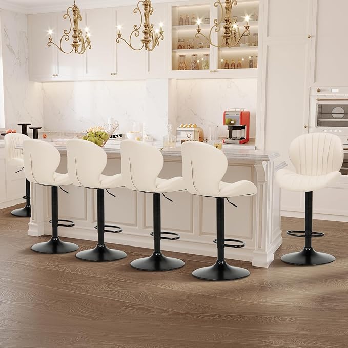 COLAMY Bar Stools Set of 2, Modern Swivel Bar Chairs, Adjustable Faux Leather...
