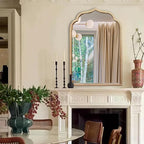 Gold Arch Mirror, 24"x36" Arched Vanity Mirrors for Bathroom, Metal Beaded Frame Ornate Decorative Mirror, Scalloped Vintage Mirrors for Fireplace Bedroom Living Room Hallway Entryway