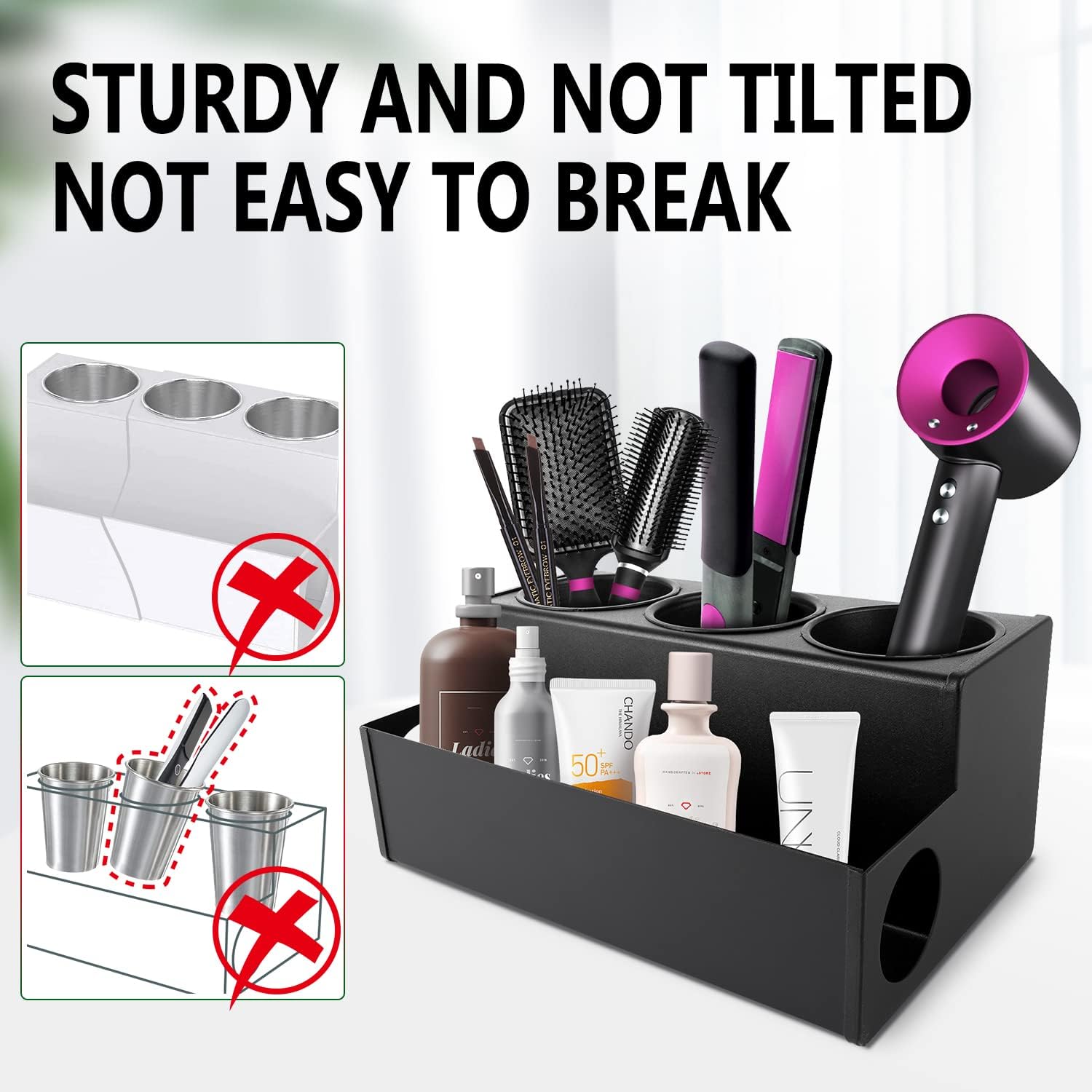 Hair Tool Holder Stainless: Wall Mounted Organizer for Bathroom & Salon - Heat Resistant Tool Storage for Homemakers & Stylists - Large Capacity Modern Black Design