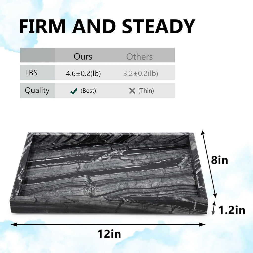 Real Natural Marble Tray for Bathroom, Vanity, Kitchen and Desktop, Rectangle Genuine Marble Stone Tray for Jewelry, Cosmetics, Candles, Lotion, Perfume and Home Decor Wood Grain