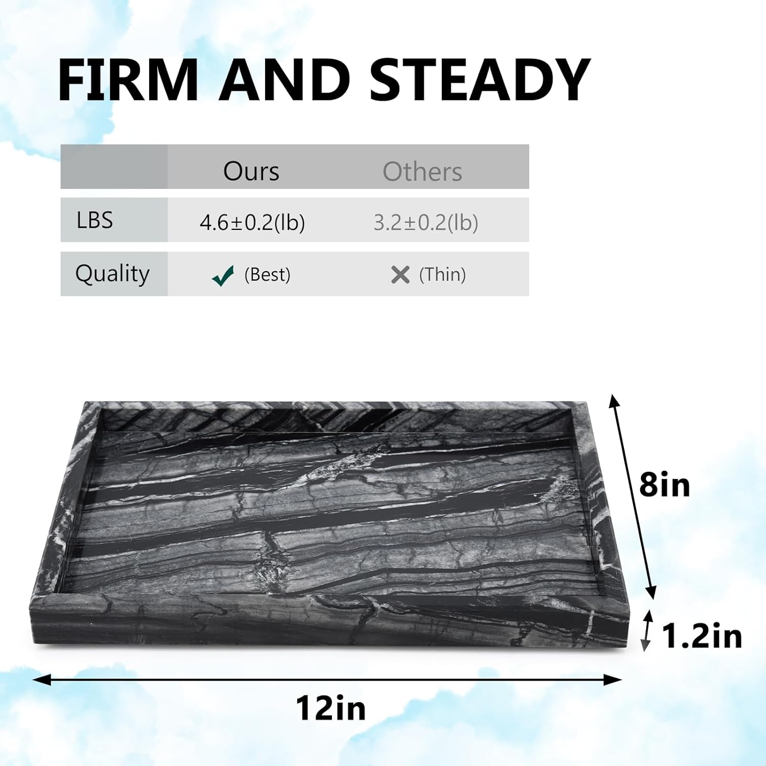 Real Natural Marble Tray for Bathroom, Vanity, Kitchen and Desktop, Rectangle Genuine Marble Stone Tray for Jewelry, Cosmetics, Candles, Lotion, Perfume and Home Decor Wood Grain