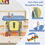 Costzon Toddler Table and Chair Set, Cute Dinosaur Children Activity Art Sturdy Desk Set w/Storage Rack & Montessori Building Blocks, Kids Table and Chair for Baby Boys Girls (Blue)