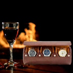 MR.OKAY 3 Watch Travel Case- Classic Leather Watch Case With Perfect Texture.Portable Watch Roll Or Organizer For Storage And Display. Luxury Gifts For Men, All Handmade by Artisans.