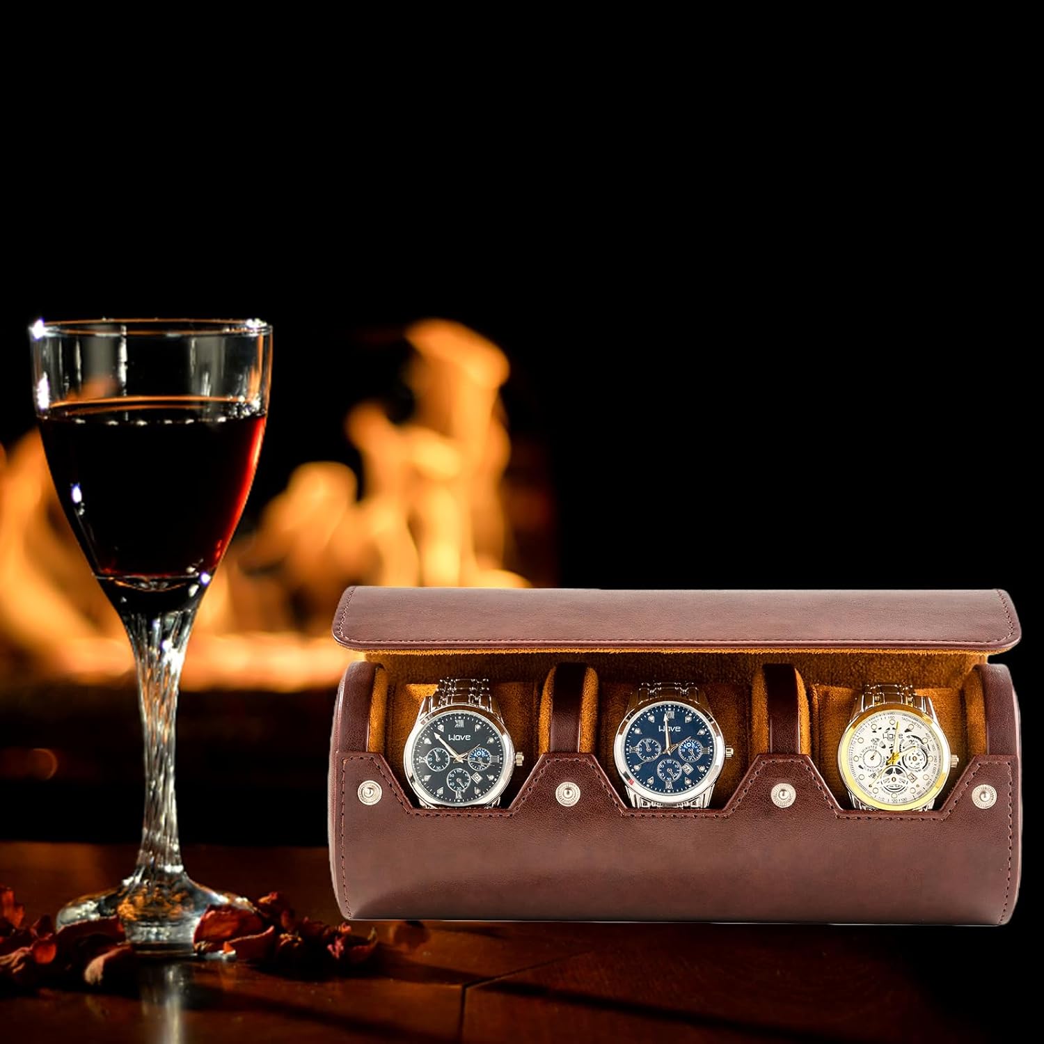 MR.OKAY 3 Watch Travel Case- Classic Leather Watch Case With Perfect Texture.Portable Watch Roll Or Organizer For Storage And Display. Luxury Gifts For Men, All Handmade by Artisans.