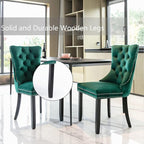 Green Velvet Dining Chairs Set of 2, Upholstered Dining Room Chairs with Back Ring Pull Trim and Solid Wood Legs, Tufted Wingback Kitchen Chairs for Dining Room,Living Room,Kitchen(Green)