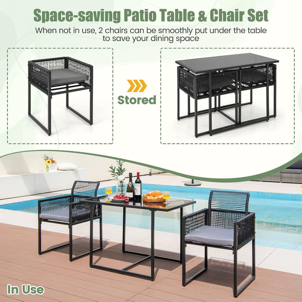 DORTALA Wicker Outdoor Bistro Set 3 Piece, Small Patio Furniture Dining Set w...