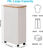 efluky Slim Laundry Hamper with Wheels, Narrow Laundry Basket with Lid and Removable Bag, Aesthetic Dirty Clothes Hamper on Wheels for Laundry Room, Bedroom, Dorm and Bathroom, 75L Beige