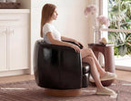 Mistpeople Swivel Barrel Accent Chair, 360° Rotating Small Single Sofa Chair, Upholstered Round Armchair with Solid Wood Base, Modern Comfy Mini Sofa for Living Room, Bedroom, Office, Black