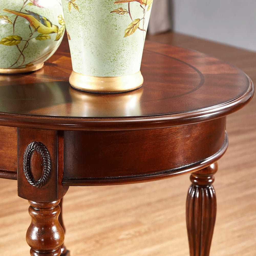 Solid Wood Oval End Table with Drawer, 28"x24" Sofa Side Table with...