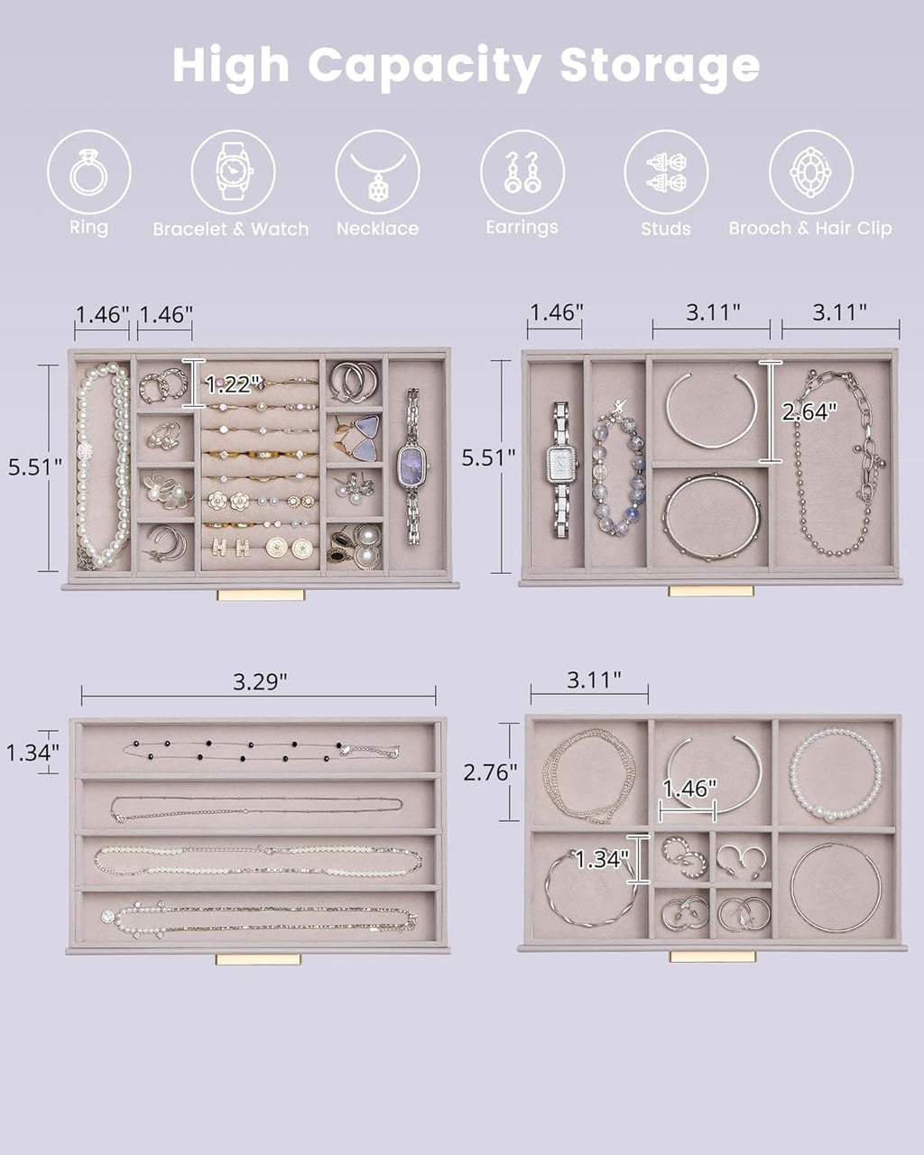 Lolalet Jewelry Box Organizer, 4-Layer Jewelry Organizers and Storage Case with Glass Lid, Ring Earring Bracelet Necklace Holder Organizer, Birthday Christmas Gifts for Women Girls -4Layer, HazePurple