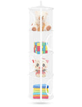 Libeder Stuffed Animal Storage, Mesh Hanging Storage Space Saver Bags Organizer,Foldable Storage Organizer 4 Compartments Toy Storage Basket for Kids Room Bathroom