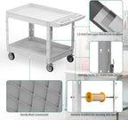 Heavy Duty Utility Rolling Tool Cart, 550 lbs Capacity Plastic Rolling Carts with 360°Swivel Wheels, 40 x 25 Inch Service Cart, 2 Shelf Work Cart for Warehouse,Garage, Cleaning, Grey