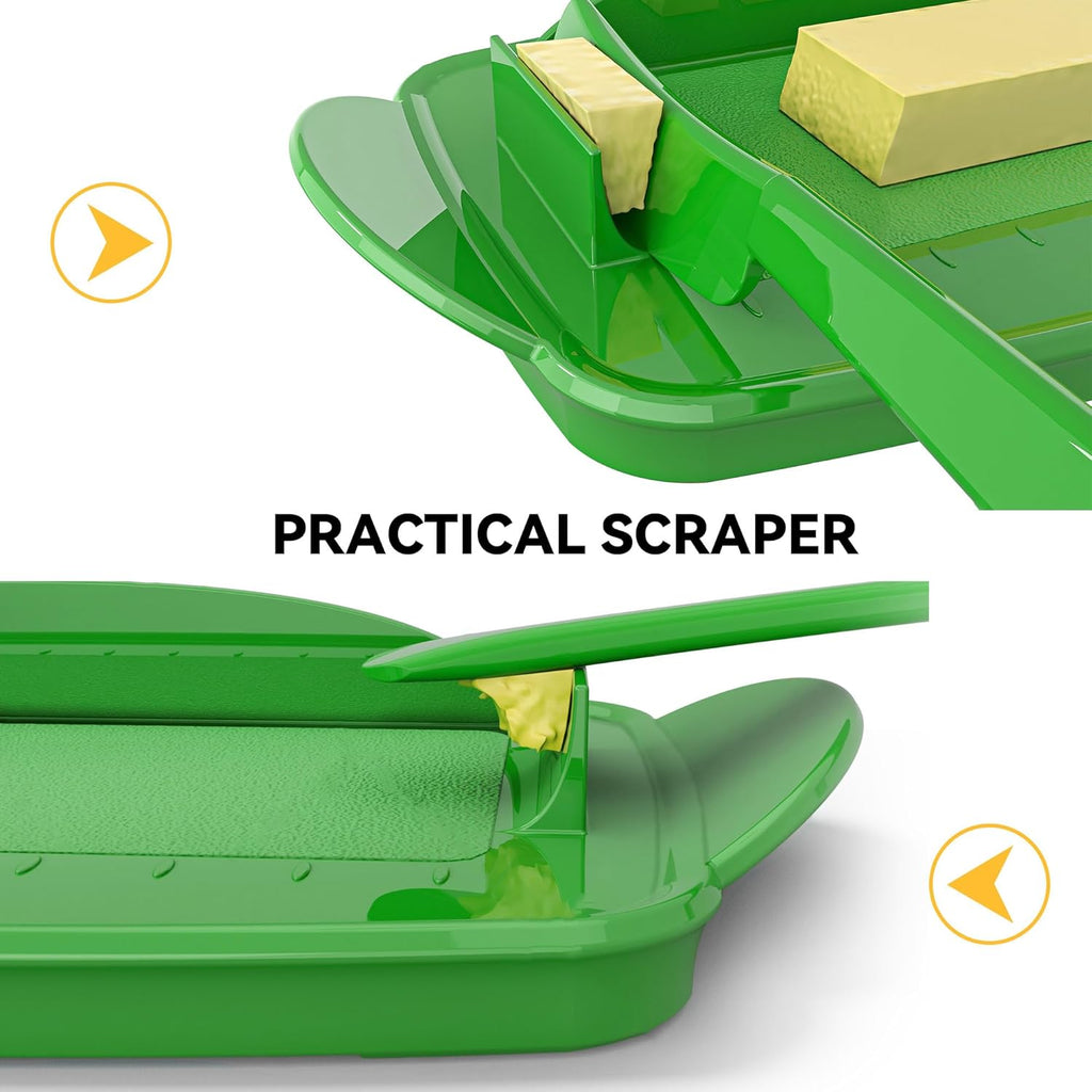 Butter Dishes with Lid for Countertop Refrigerator, Clear Butter Dish Plastic Flip Top Lid Butter Container with Spreader, Non-Slip Bottom Butter Holder Keeper (Transparent Cover Green)