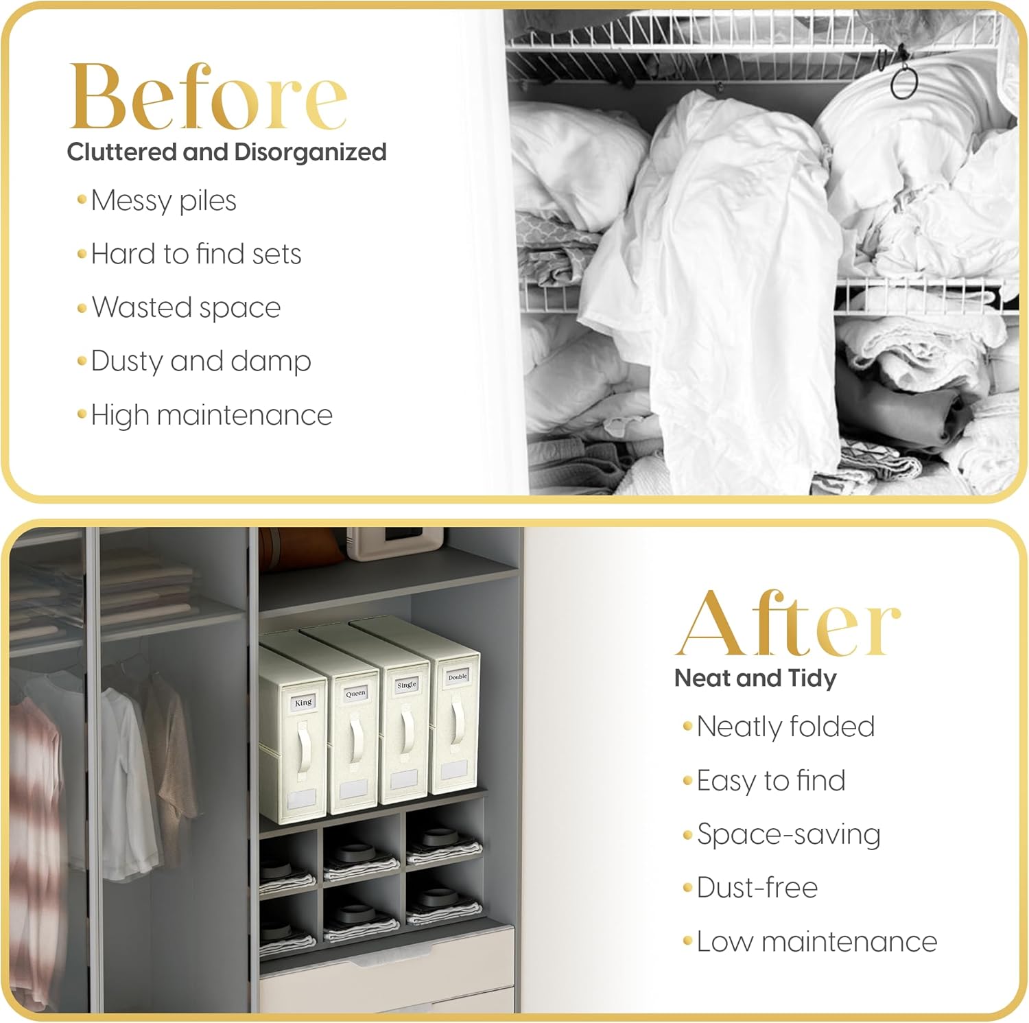 Sheet Organizers and Storage – 4 Pack Bed Sheet Organizer for Queen & King Size, Foldable Linen Closet Storage for Bedding, Duvet Covers, and Pillowcases