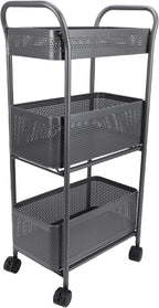 3 Tier Rolling Cart, Steel Multi Functional Movable Storage Organizer with Sliding Mesh Basket and 4 Quiet Wheels for Kitchen Bathroom Bedroom Living Room Laundry Room