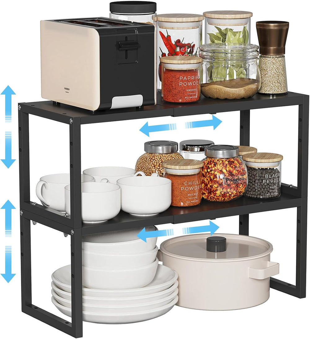2 Pack Expandable Kitchen Cabinet Shelves Organizer,Heavy Duty Metal Shelving...