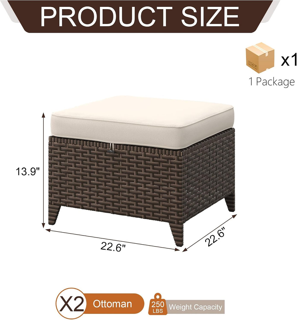 Patio Ottomans 2 Pieces, Outdoor 22" x 22" PE Wicker Ottoman with R...