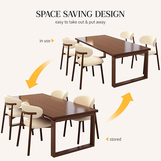 Kitchen Dining Chairs Set of 6 Modern Soft Linen Farmhouse Dining Room Chair with Metal Legs, Beige/Walnut