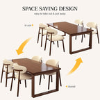 Kitchen Dining Chairs Set of 2 Modern Soft Linen Farmhouse Dining Room Chair with Metal Legs, Beige/Walnut