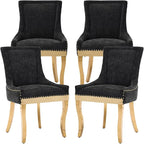 Dining Chairs Set of 4, Kitchen & Dining Room Chairs, Chenille Fabric Upholstered Dinning Chairs, Sillas De Comedor, Nailhead Trim, Metal Legs (Black, 4 Pcs)