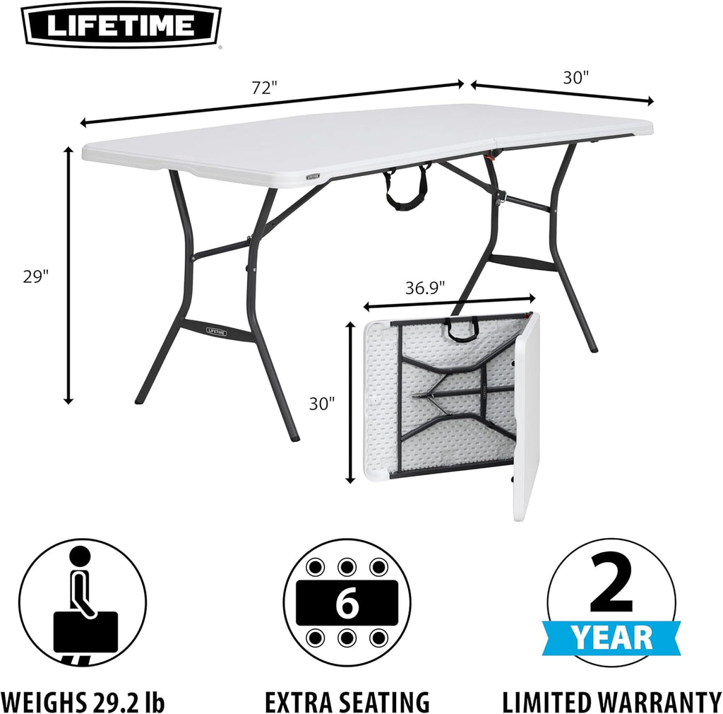 Lifetime 6-Foot Fold in Half Table, Light Commercial, White Granite