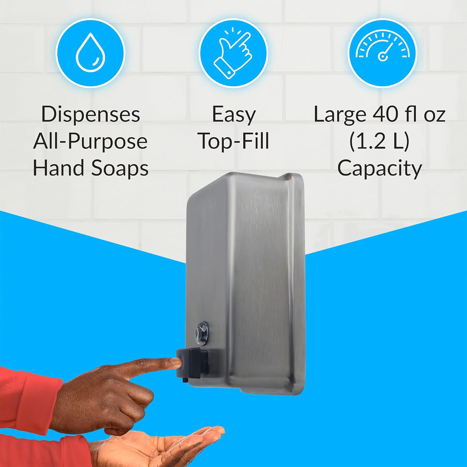 Bobrick Surface-Mounted Soap Dispenser, Vertical Tank Satin-Finish Stainless Steel (40-fl oz Capacity)