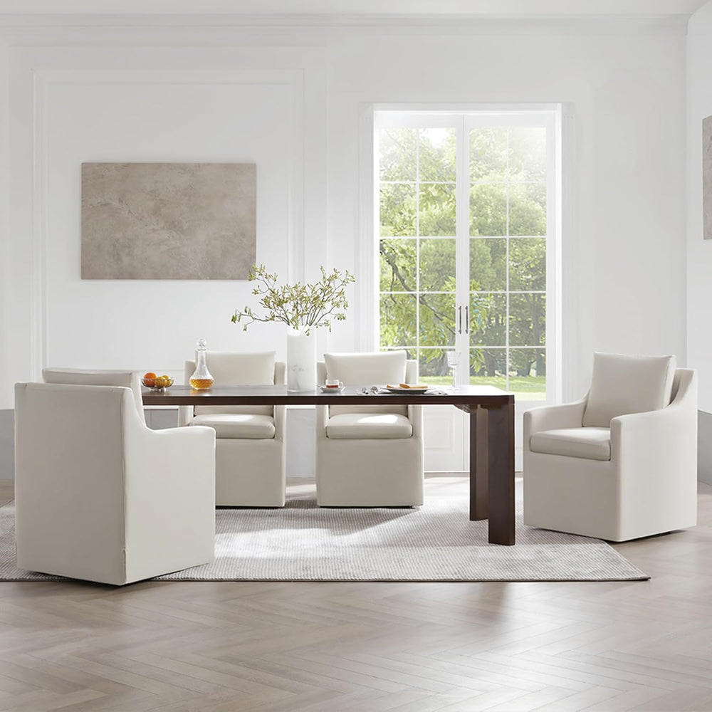 KISLOT Upholstered Dining Chairs with Casters Modern Side Armchair with Rolle...
