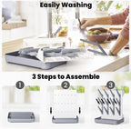 Baby Bottle Drying Rack: Vertical Space Saving Large Bottles Holder - Standing Boon Dryer Rack Baby Accessory - Countertop Holds Up to 12 Bottles & Pump Part Cleaning & Cup (Blue) (Gray)