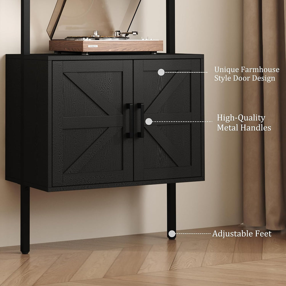 Yusong 73" Tall Bookshelf with Cabinet, Industrial Ladder Wall Mount She...