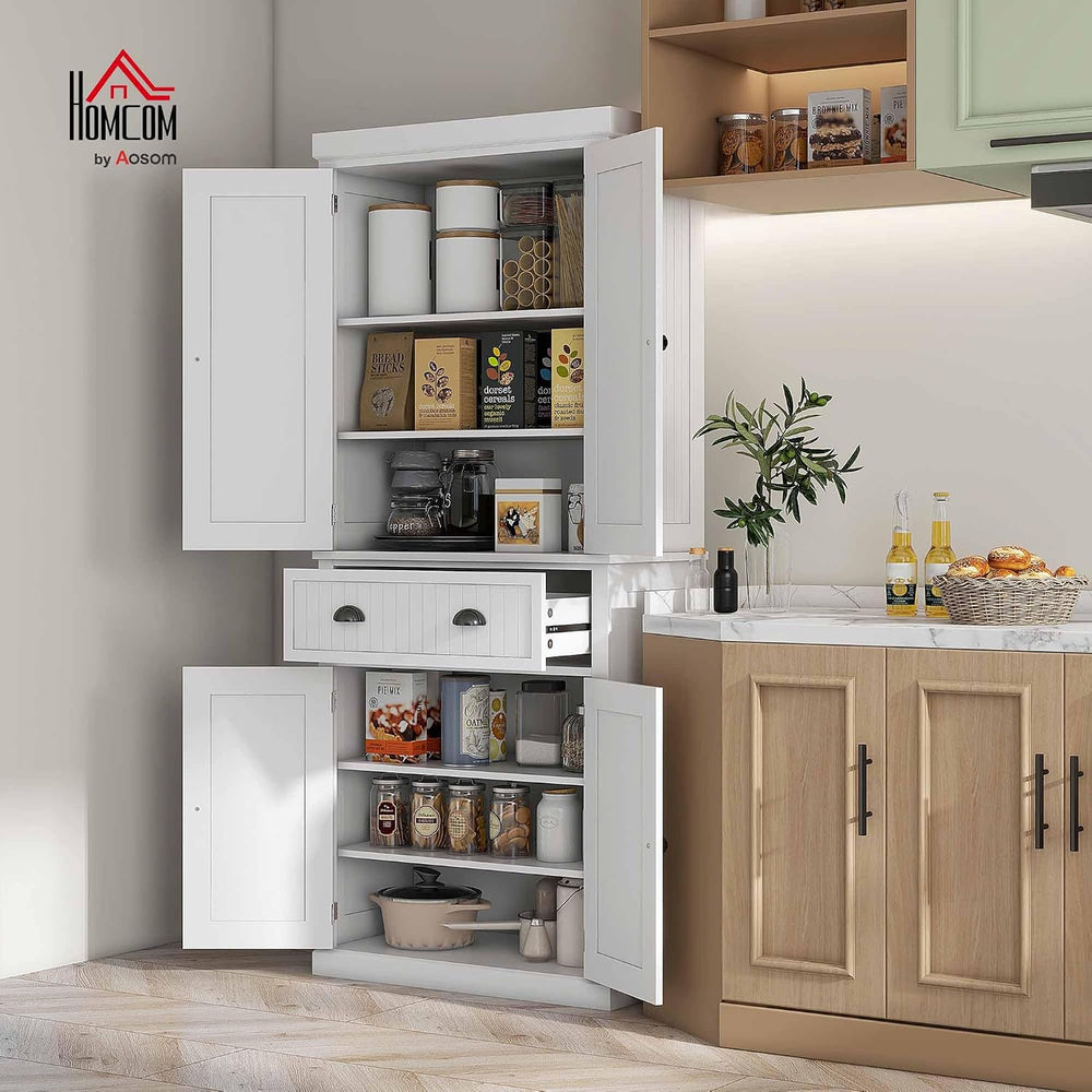 HOMCOM 72" Kitchen Pantry Cabinet Freestanding Tall Storage Cabinet Whit...