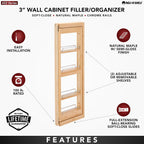Rev-A-Shelf Kitchen Cabinet Pullout Wall Filler Wooden Organizer Slide Out Pantry Storage w/Soft-Close in Multiple Sizes, 3 x 36 In, 432-WFBBSC36-3C