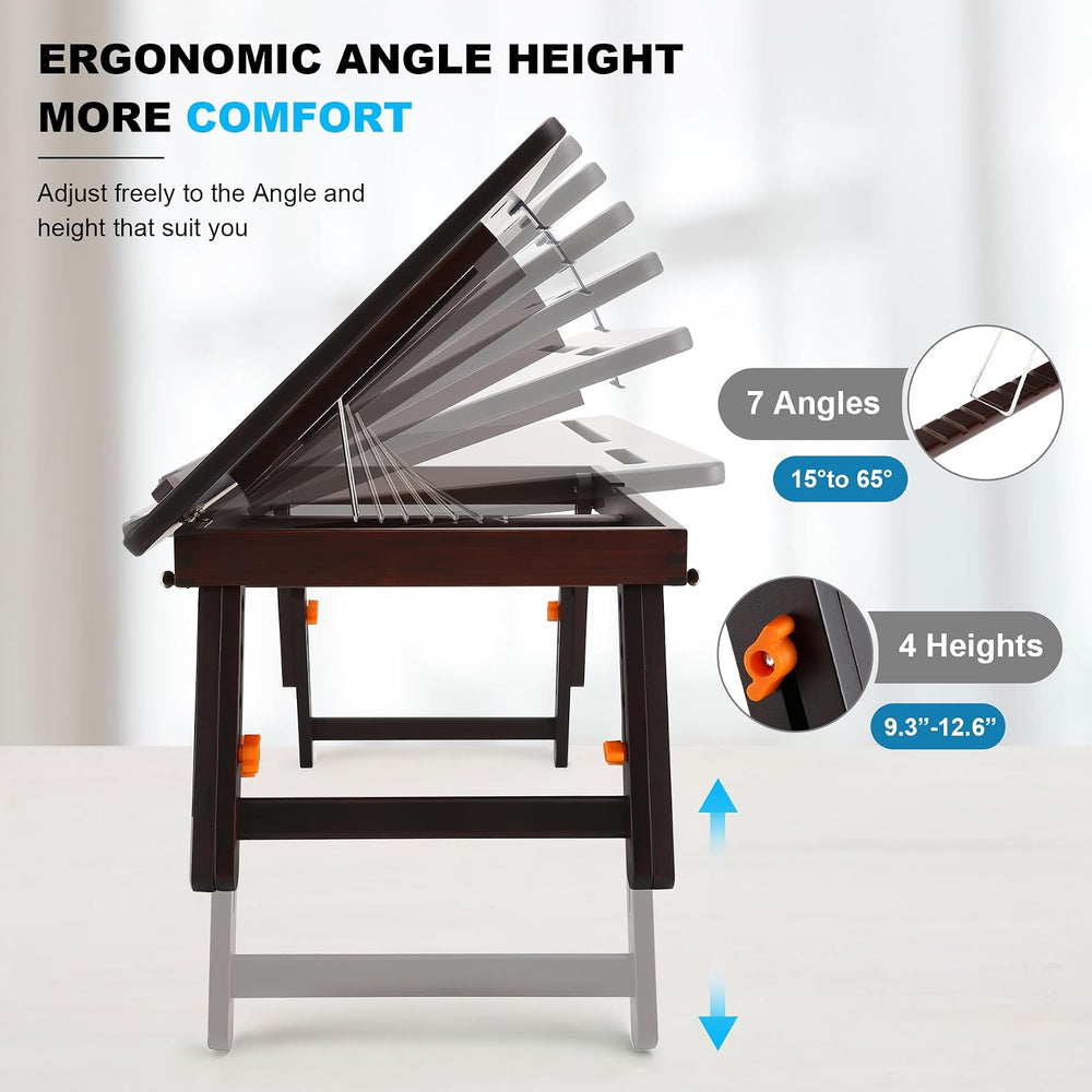 Nnewvante Drawing Table, Foldable Drafting Desk, Adjustable Height & Angl...