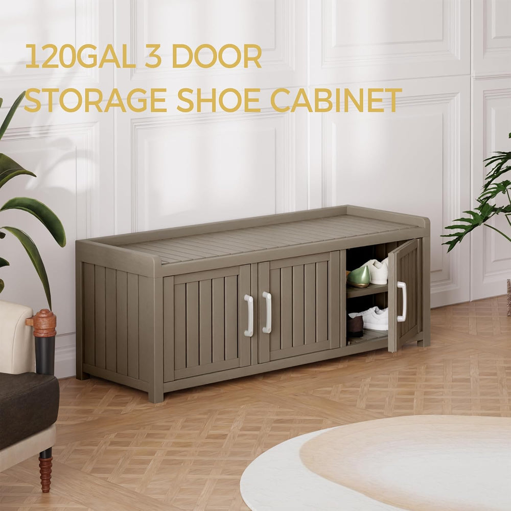 Shoe Bench - Waterproof Resin Storage Bench with Adjustable Shelves - Indoor ...