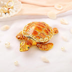 QIFU Hand Painted Orange Turtle Style Enamel Trinket Box Hinged, Elegant Jewelry Box to Store Your Ring or Earring in Style