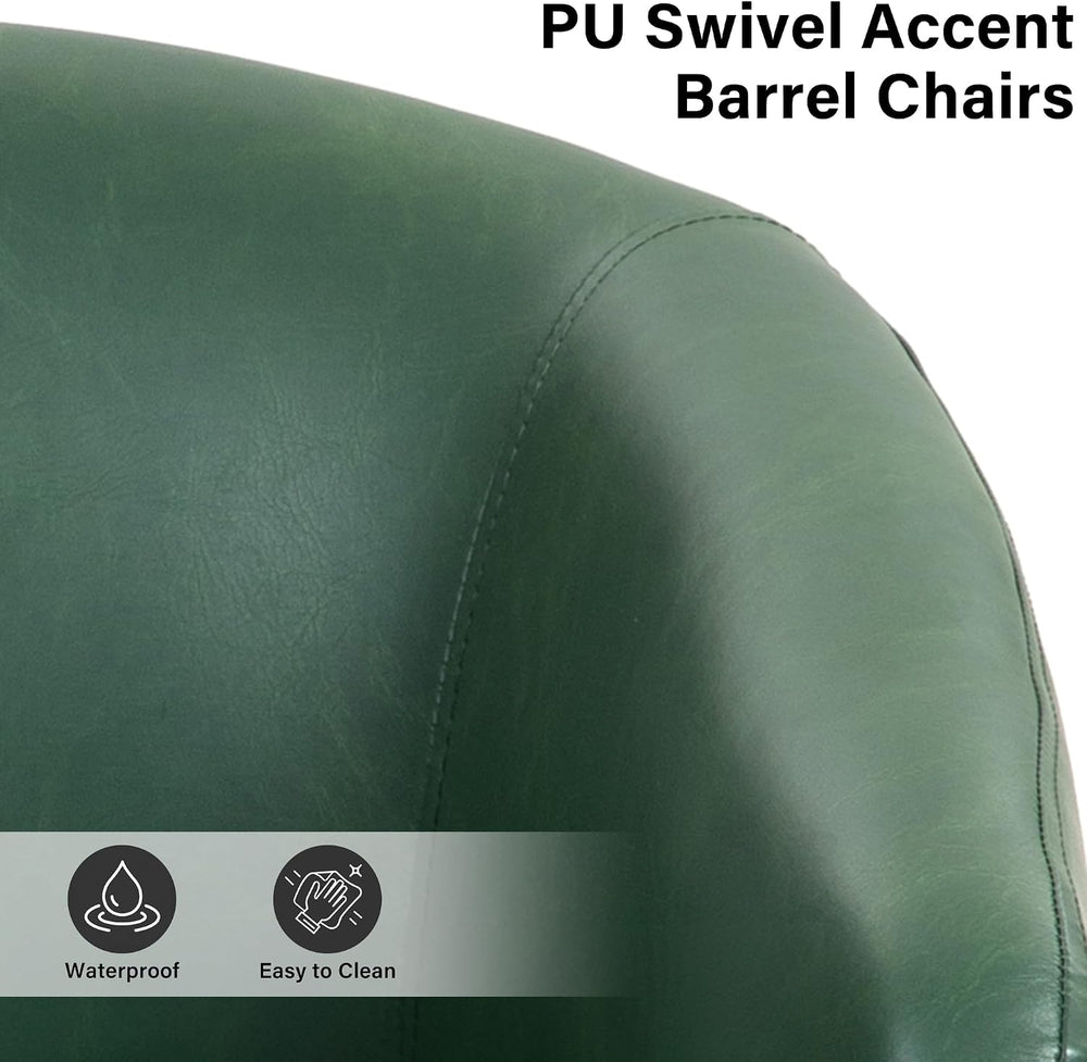 Lumibee Faux Leather Swivel Barrel Chairs Set of 2, Upholstered Comfy Round S...