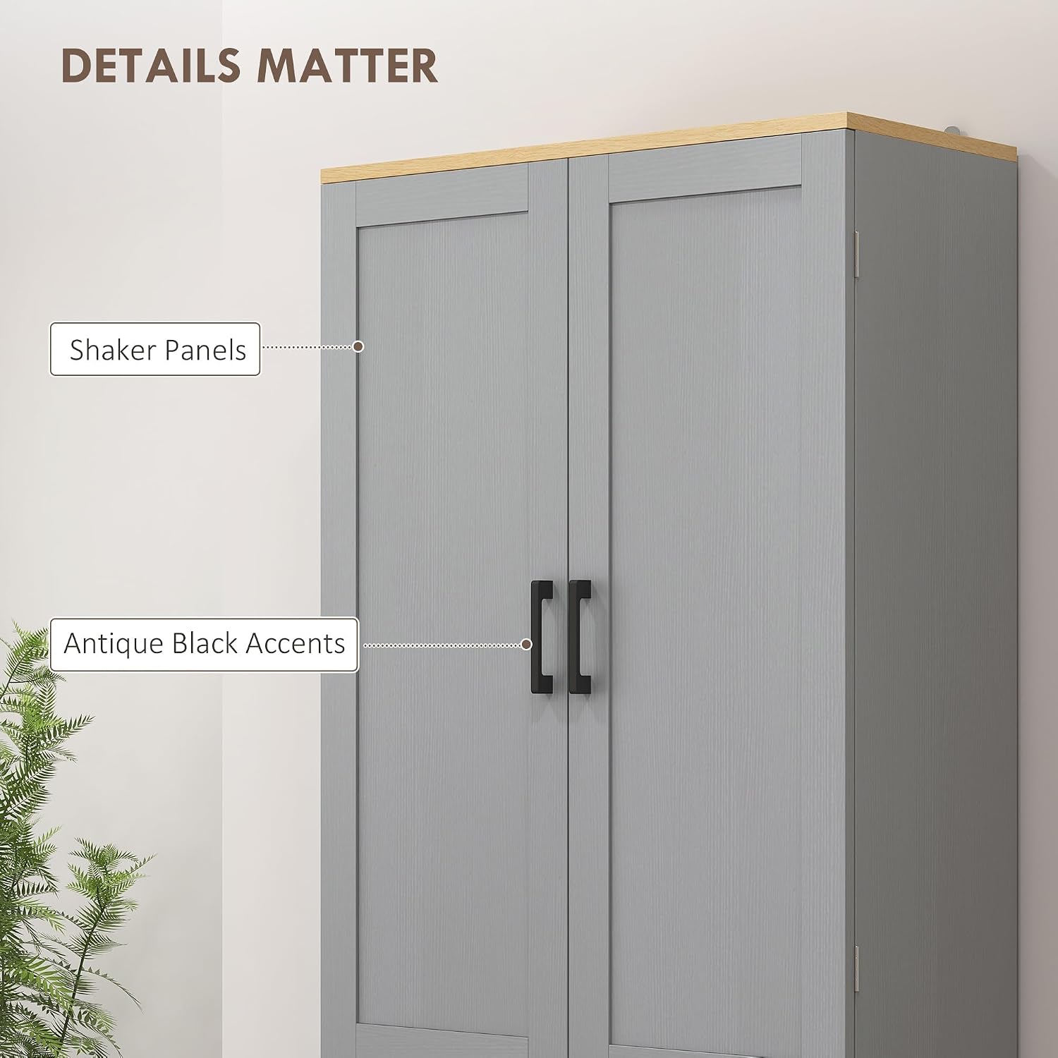 HOMCOM 67" Freestanding Kitchen Pantry 4-Door Cabinet Distressed Gray | Storage Organizer, Adjustable Shelves, Pantry Cabinet with Doors