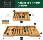 Large Silverware Organizer, 13 Slots Magnetic Connected Expandable Bamboo Utensil Drawer Organizer From 21 to 37.4 Inches, Adjustable Flatware and Cutlery Holder, Utensil Tray for Kitchen Natural