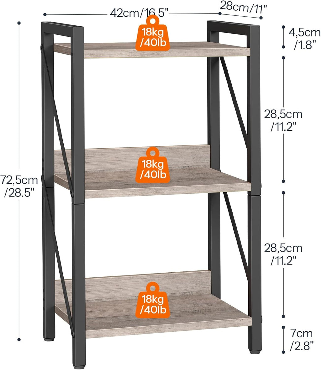 HOOBRO Bookshelf, 3-Tier Industrial Bookcase, Book Shelf Storage Organizer, Small Bookshelf with Metal Frame for Living Room, Bedroom, Home Office, Kitchen, Greige and Black BG71SJ01